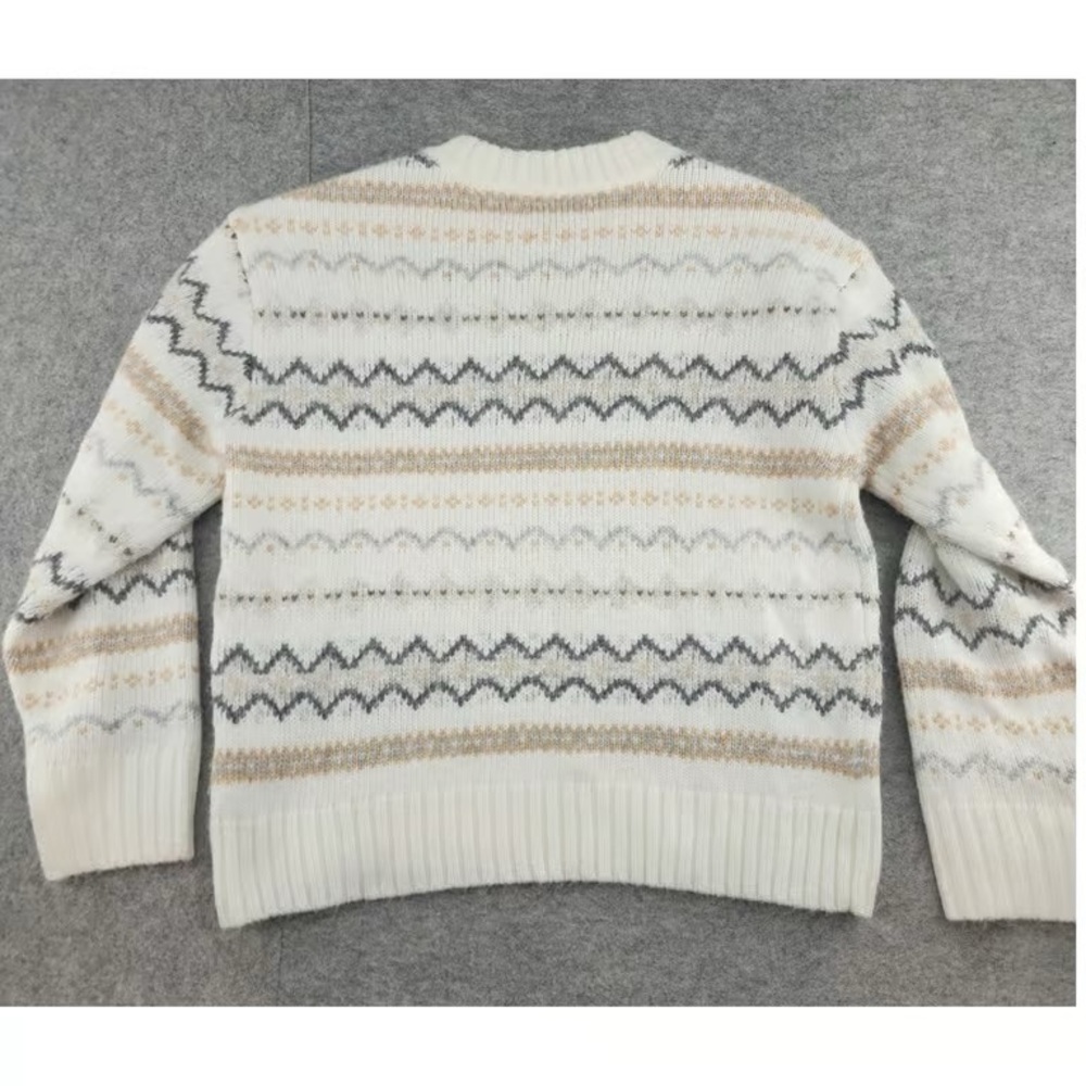 Women's Cream Patterned Crewneck Sweater
